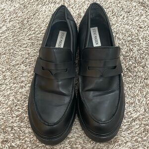 Steve Madden Black Leather Platform Loafers